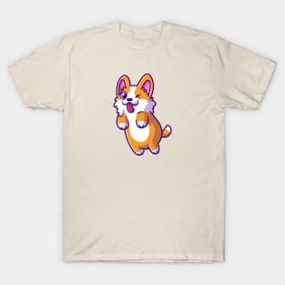 Cute Corgi Dog Jumping Cartoon T-Shirt